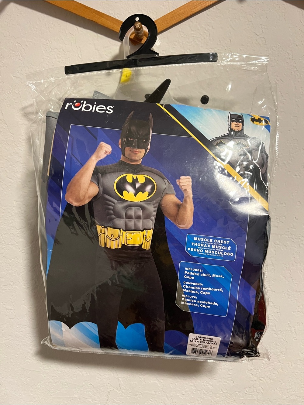 DC Batman Muscle Chest Top Costume- Mask, Top & Cape - Mens Standard Size